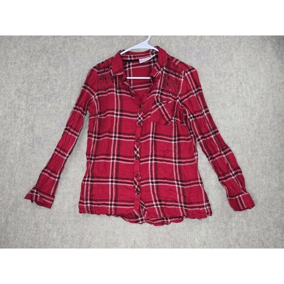 Established 1962 Red Rhinestone Plaid Button-Up Shirt Womens Small - Picture 1 of 8